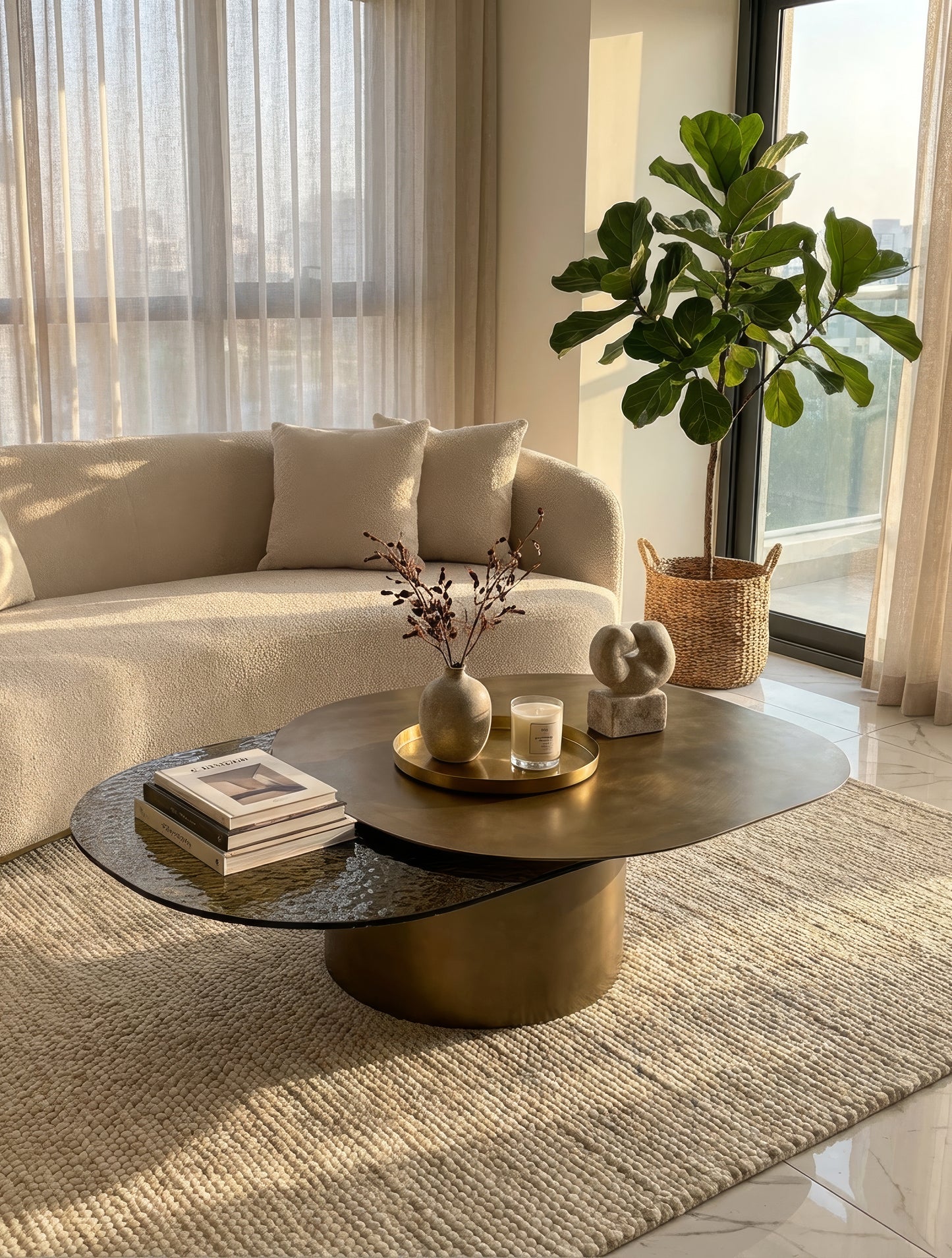 שולחן סלון שילוב מתכת וזכוכית - ECLIPSE