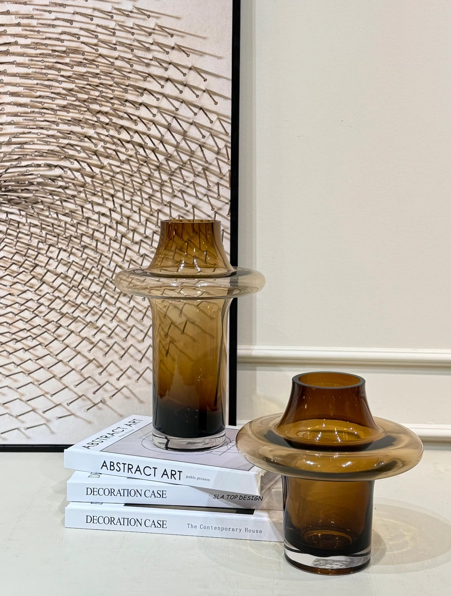 זוג אגרטלי זכוכית בגוון ענבר