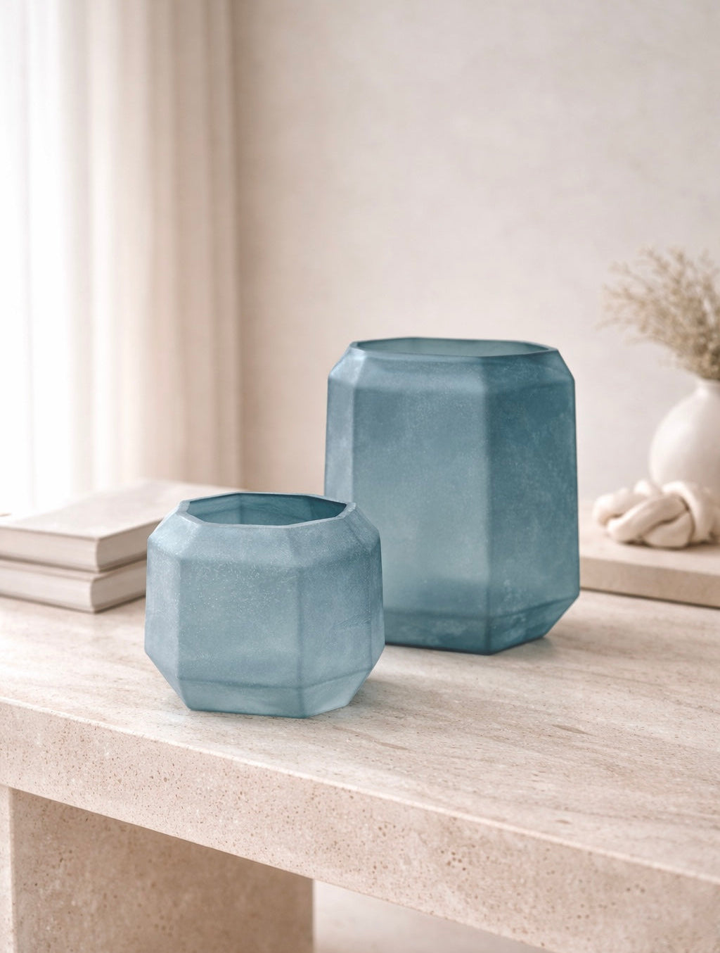 זוג אגרטלי קוביה זכוכית כחול