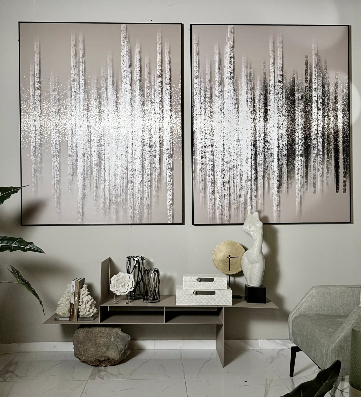 זוג תמונות קיר לסלון אבסטרקטיות