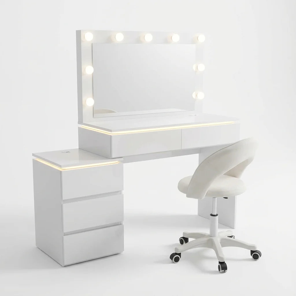 שידת איפור עם מראה ותאורת LED