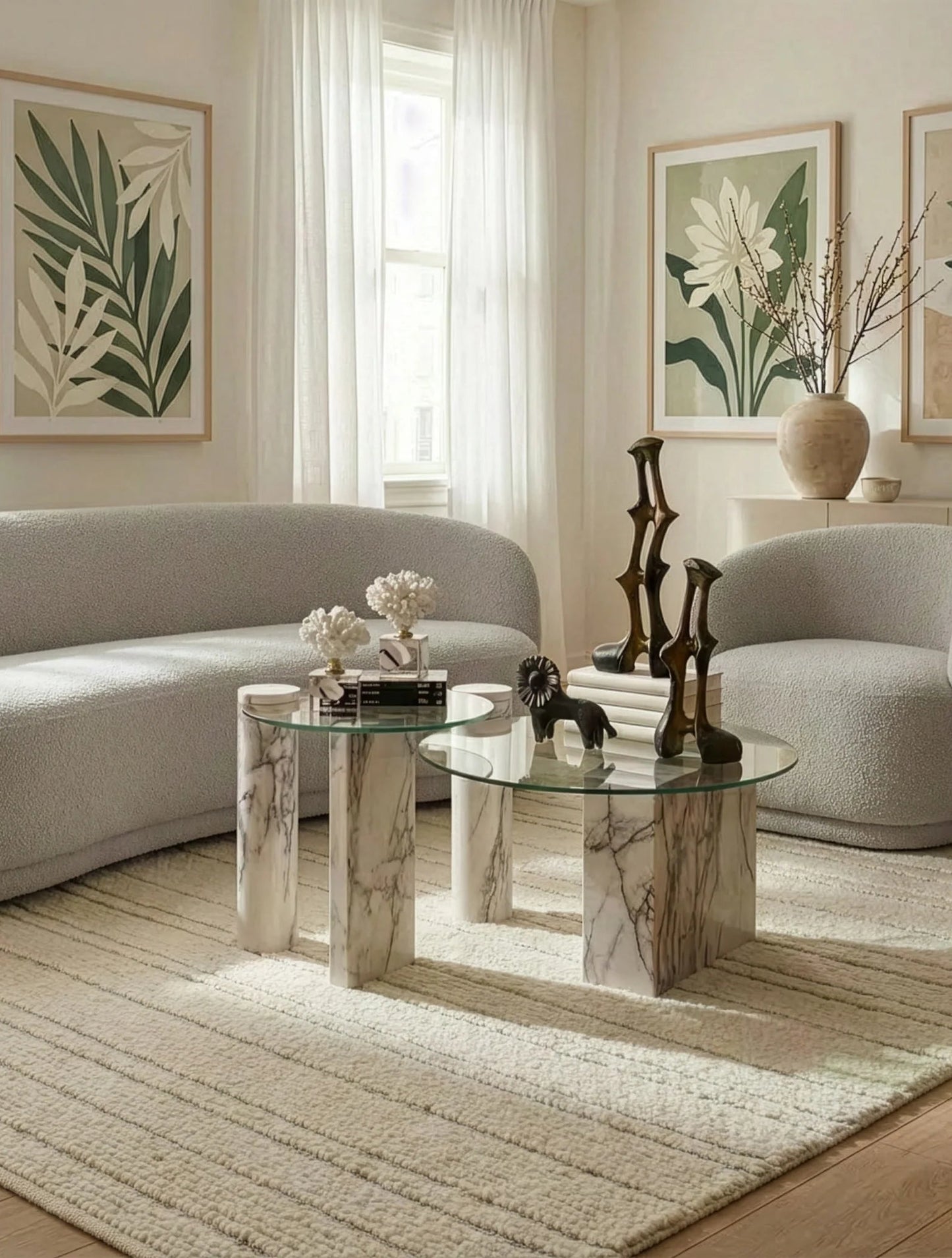 זוג שולחנות סלון דמוי שיש – אלגנטיות מודרנית במראה יוקרתי