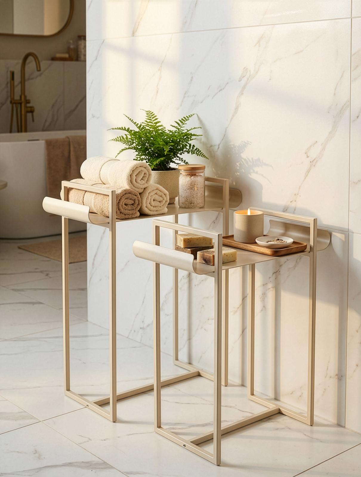 זוג מעמדי מתכת דקורטיביים - שמנת