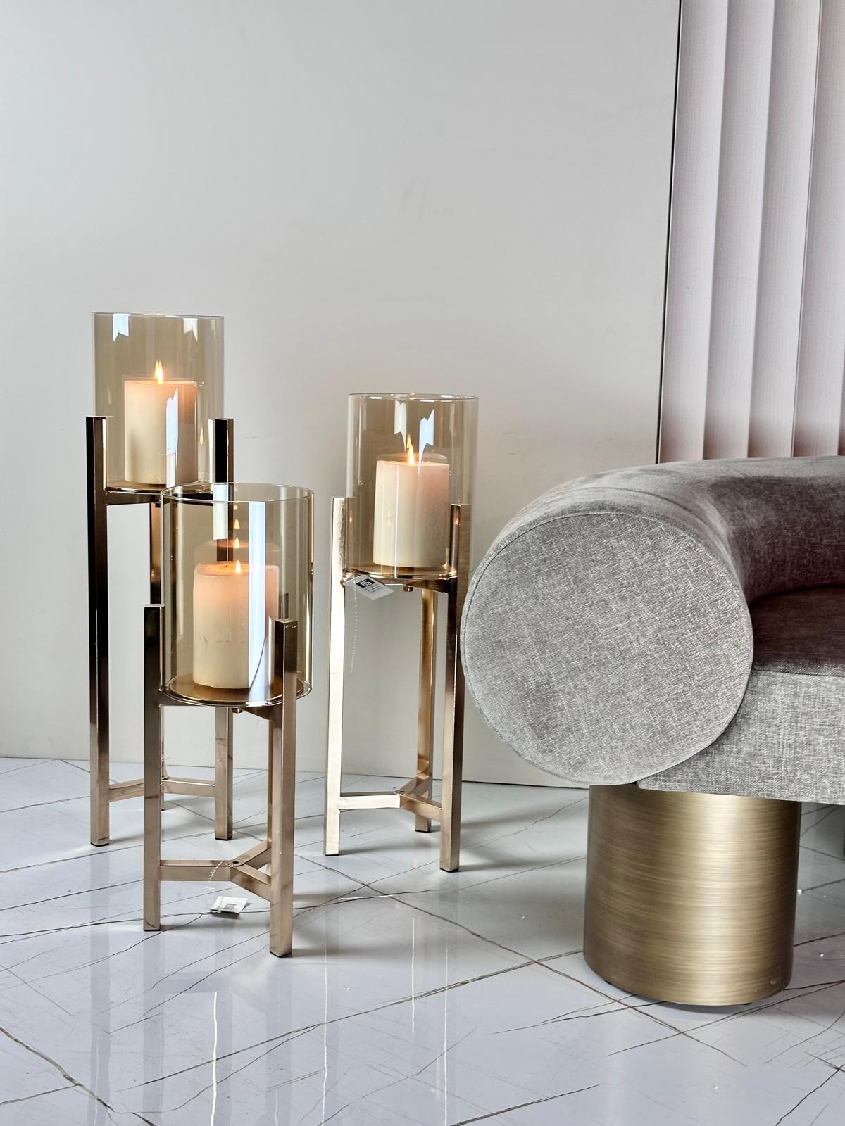 סט 3 פמוטים זהב זכוכית אמבר