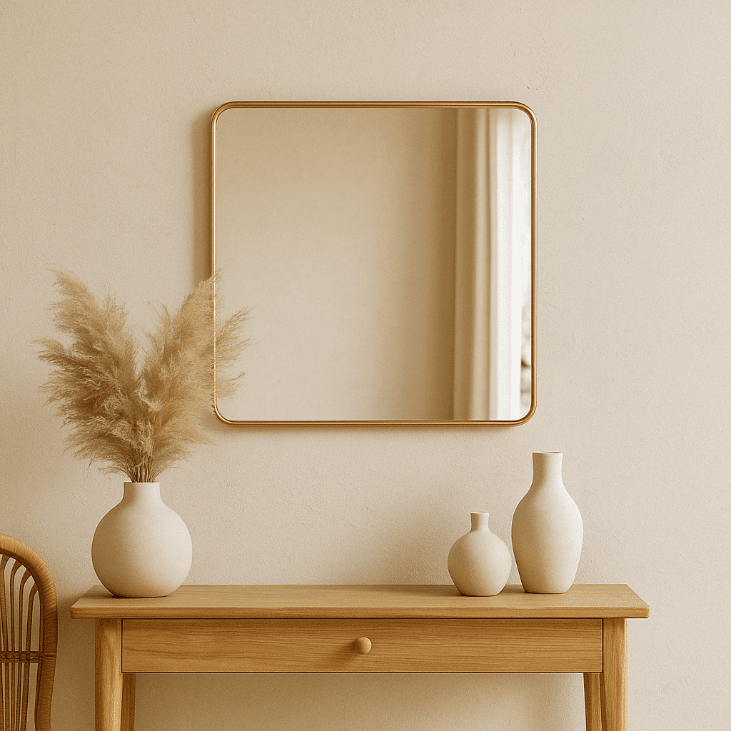 מראה מעוצבת עם מסגרת דקה ועדינה מרובעת