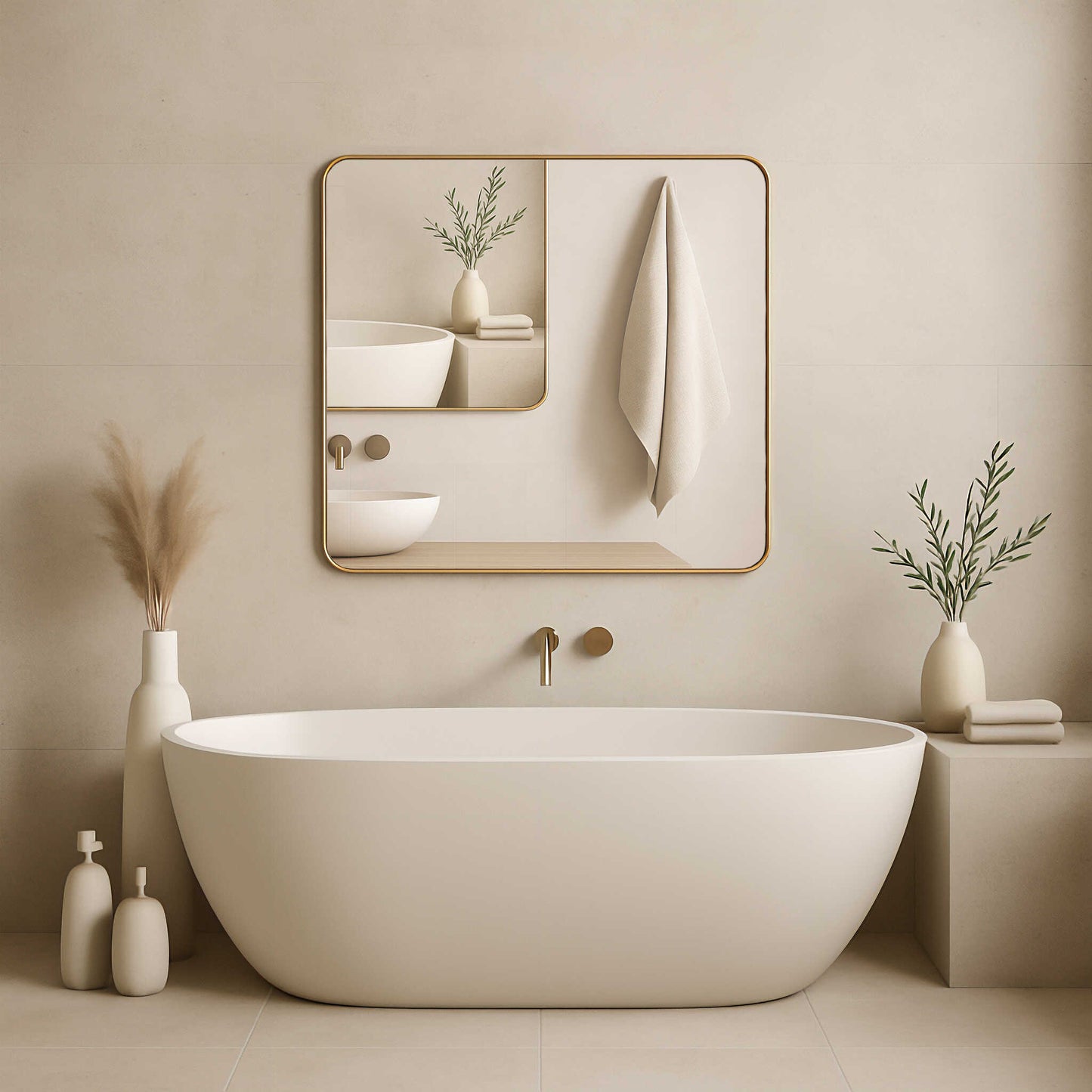 מראה מרובעת עם מסגרת זהב אלגנטית ודקה