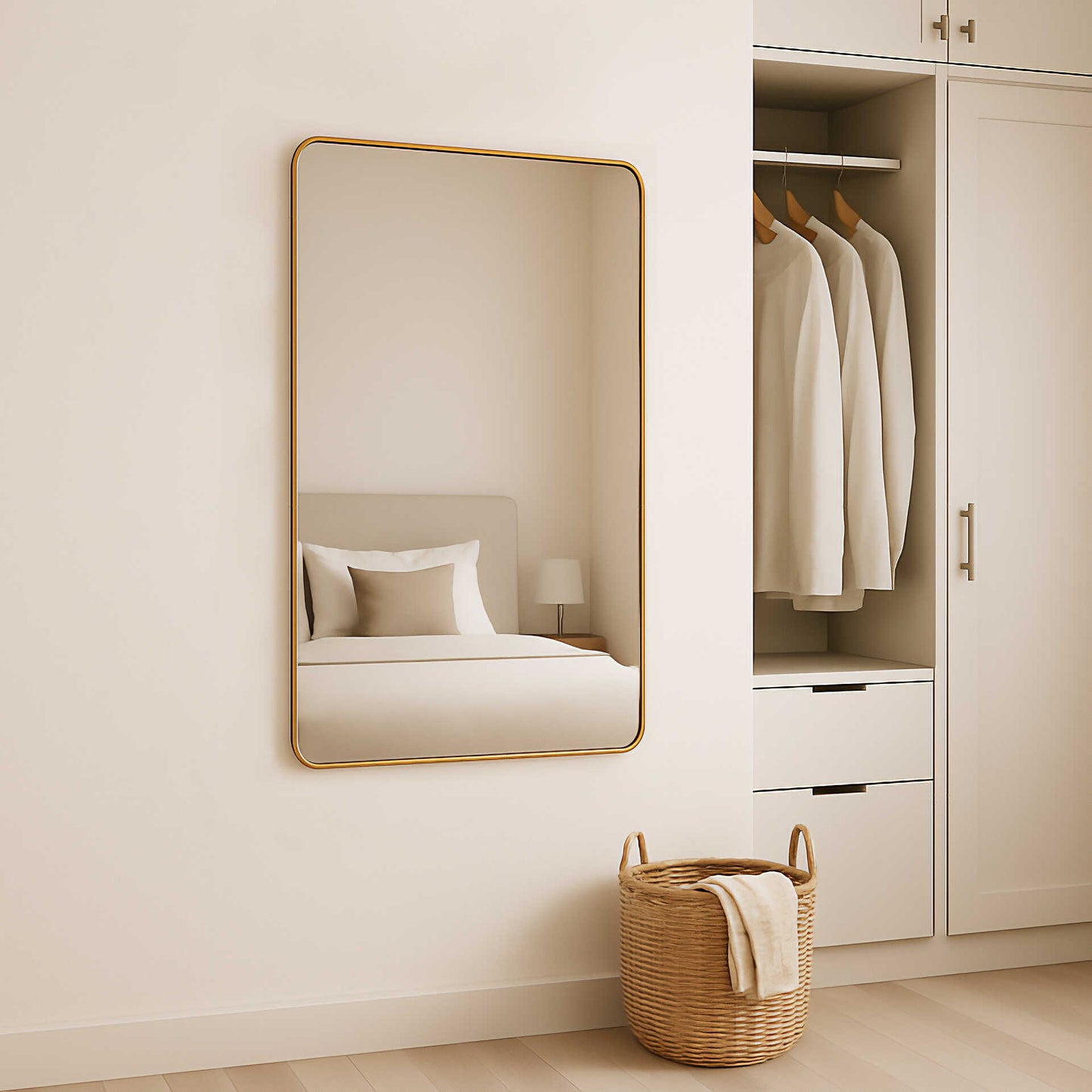 מראה מעוצבת במסגרת דקה ועדינה מלבנית