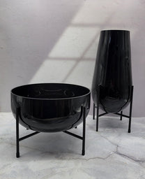 סט אגרטל וקערה זכוכית שחורה