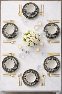 סט אוכל יוקרתי 18 חלקים שחור לבן עם נגיעות זהב