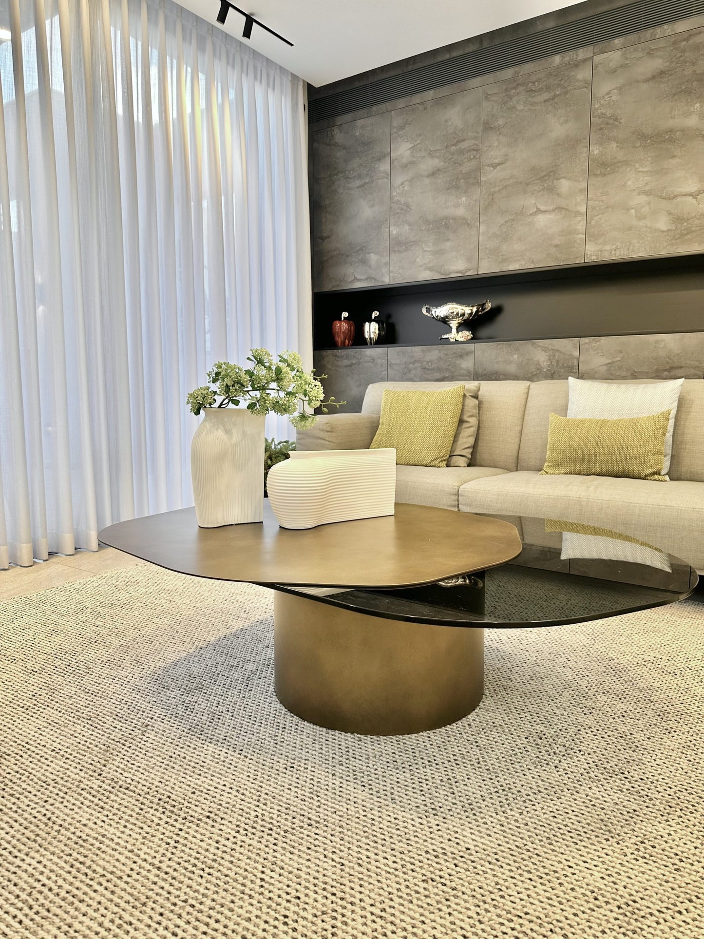 שולחן סלון שילוב מתכת וזכוכית -  ECLIPSE