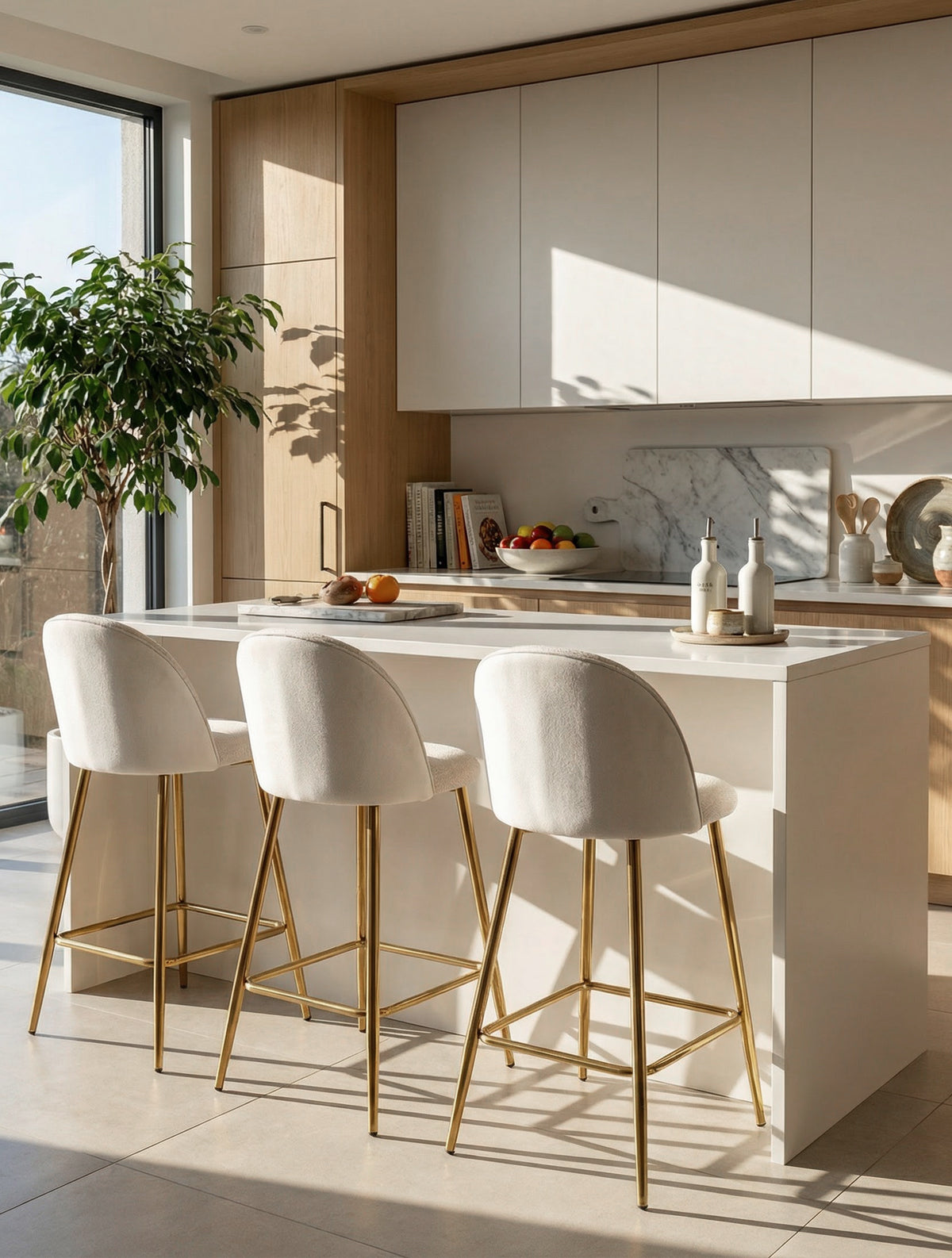 כיסא בר LUNA - כיסא בר רגל זהב בעיצוב נקי ובהיר