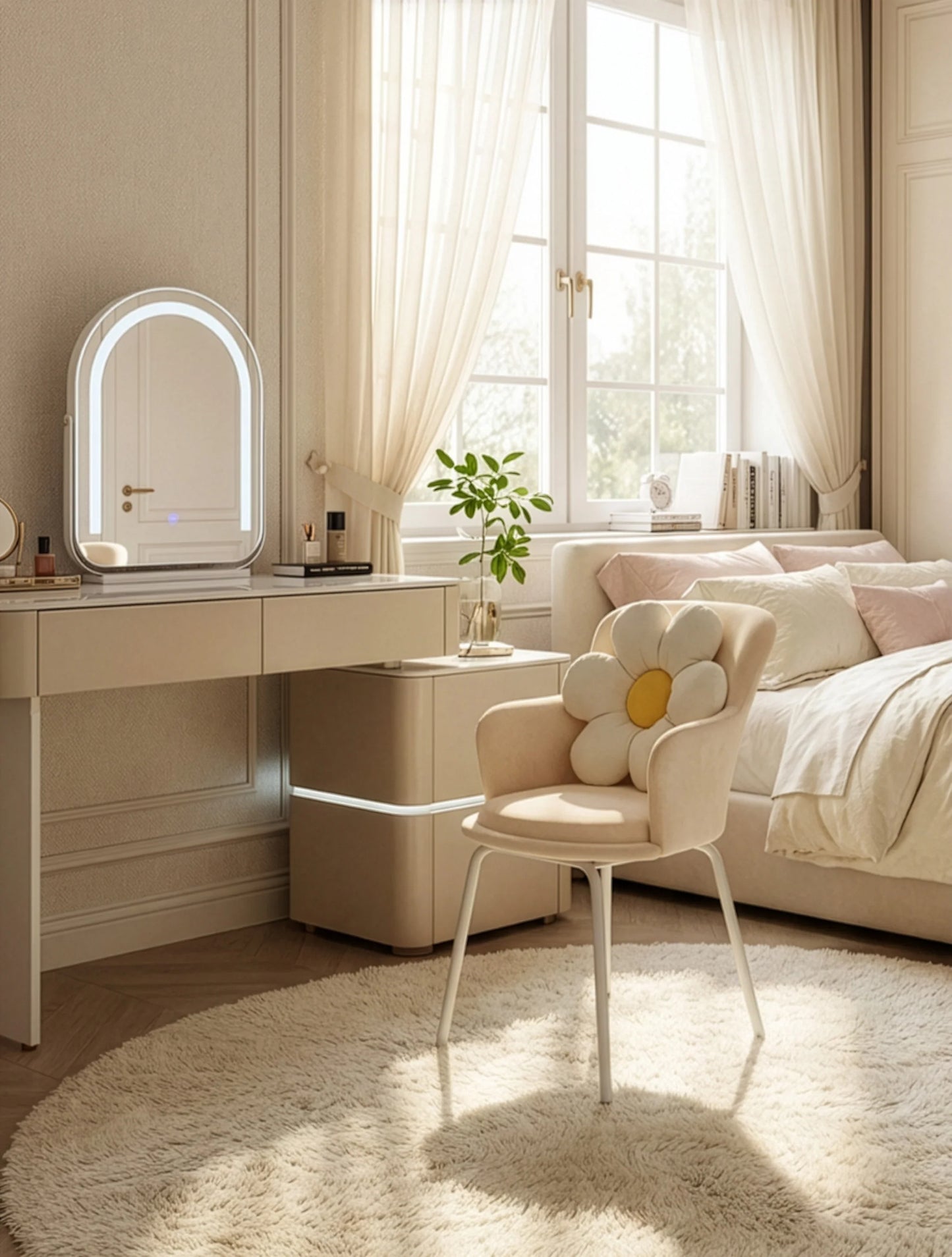 שידת איפור 100 ס"מ עם מראה ותאורת LED