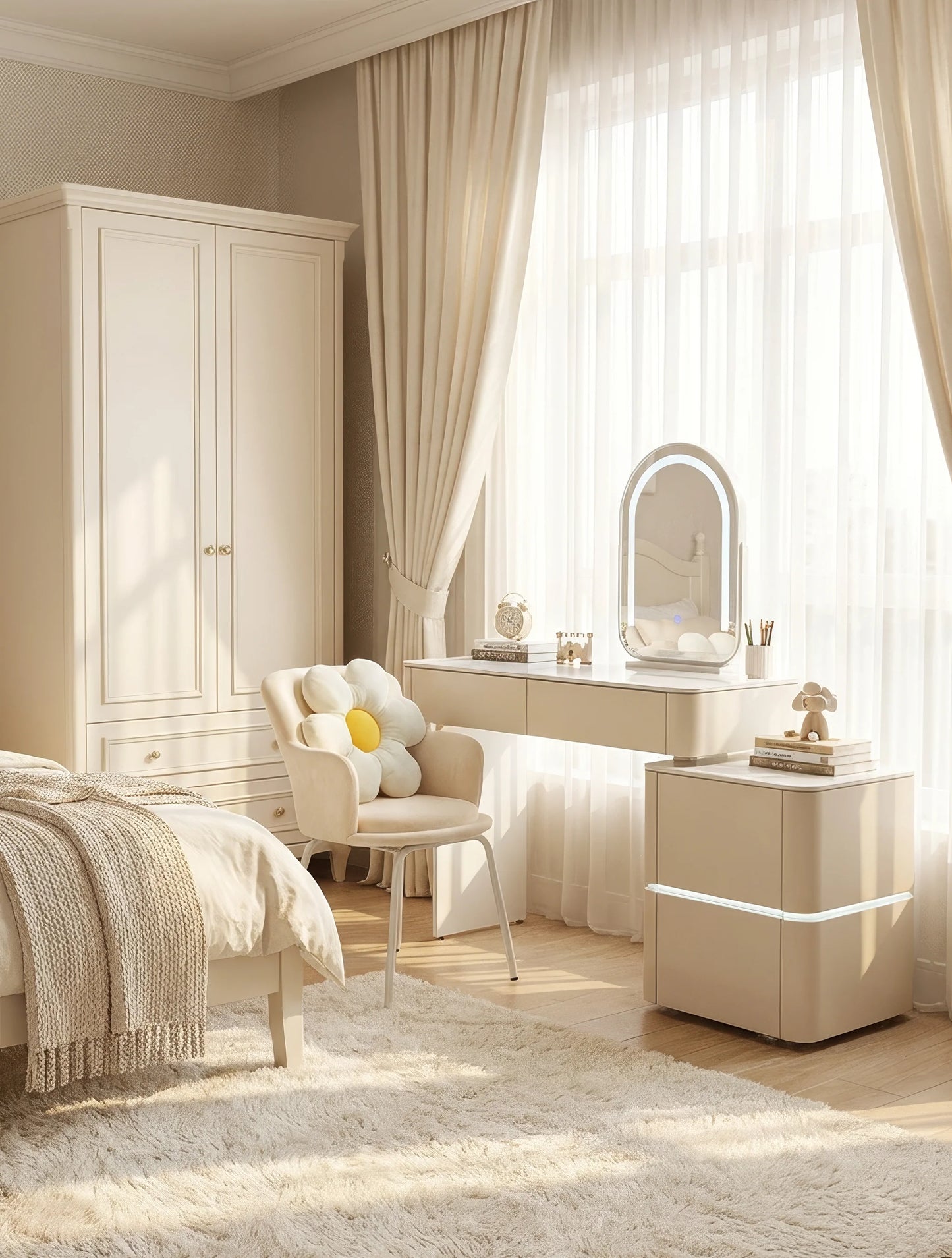 שידת איפור 100 ס"מ עם מראה ותאורת LED