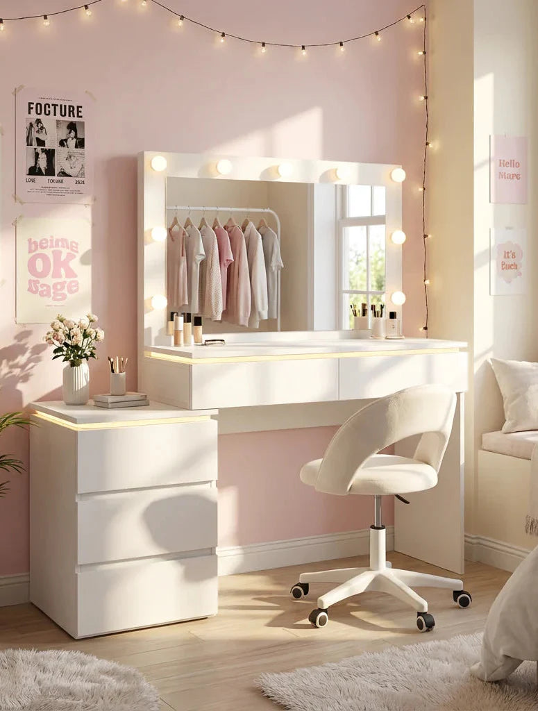 פינת איפור קומפקטית עם תאורת LED מובנית