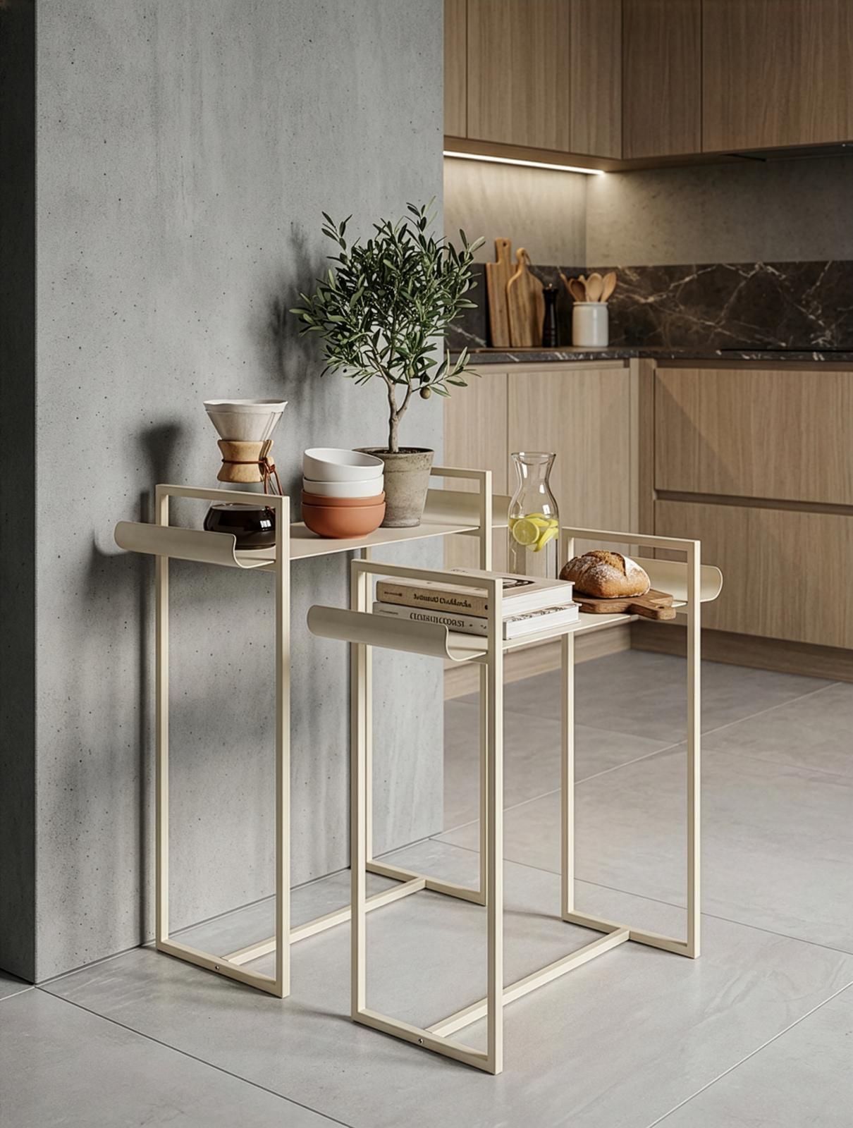 זוג מעמדי מתכת דקורטיביים - שמנת