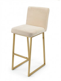 כיסא בר STAR - ריפוד קטיפה שמנת עם בסיס מתכת אל-חלד בצבע זהב