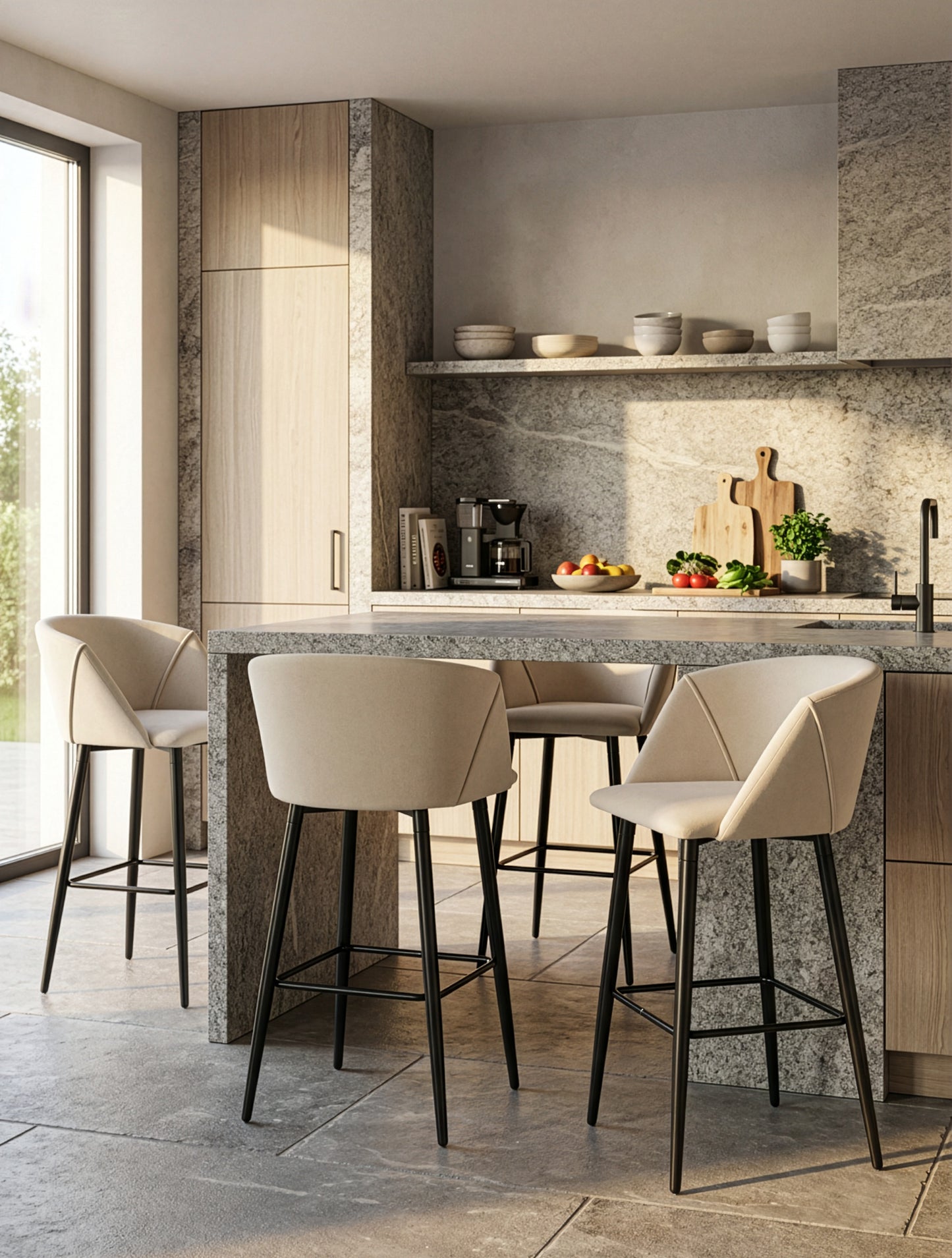 כיסא בר NOIR - צבע אבן בגימור מתכת שחור