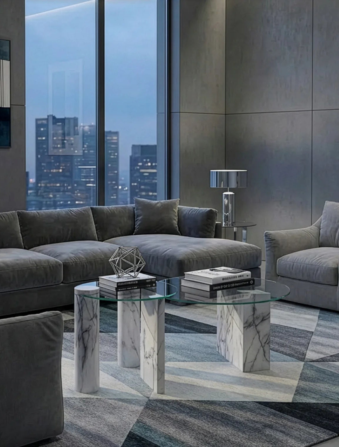 זוג שולחנות סלון דמוי שיש – אלגנטיות מודרנית במראה יוקרתי