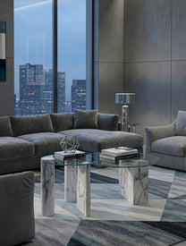 זוג שולחנות סלון דמוי שיש – אלגנטיות מודרנית במראה יוקרתי