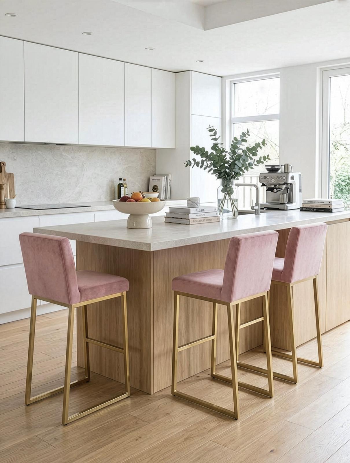 כיסא בר ורוד רגל זהב