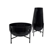 סט אגרטל וקערה זכוכית שחורה