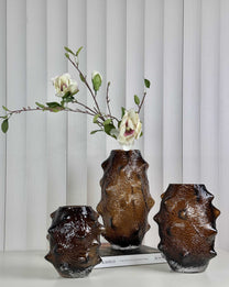 סט 3 אגרטלים מזכוכית חומה