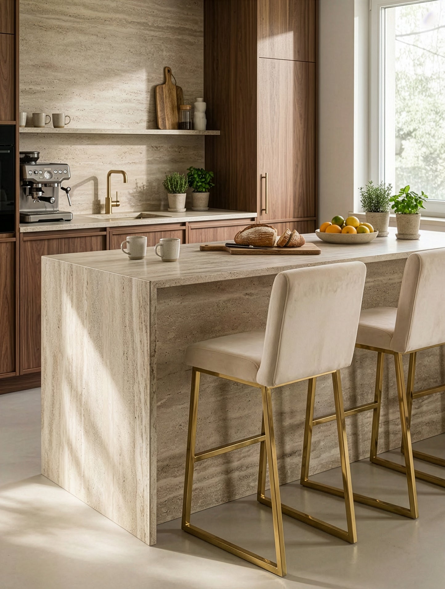 כיסא בר שמנת רגל זהב