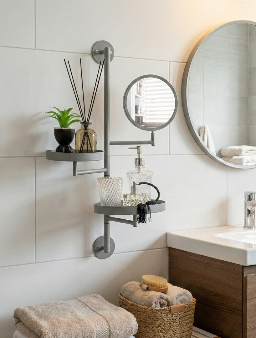 מתלה מראה  עם 2 מדפים - אפור