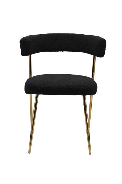 כיסא אירוח ALMA לפינת אוכל, כיסא אוכל שחור מרופד עם גב מעוגל ורגליים שחורות, צילום חזית