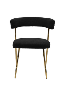 כיסא אירוח ALMA לפינת אוכל, כיסא אוכל שחור מרופד עם גב מעוגל ורגליים שחורות, צילום חזית