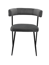 כיסא אירוח ALMA לפינת אוכל, כיסא אוכל אפור מרופד עם גב מעוגל ורגליים שחורות, צילום חזית