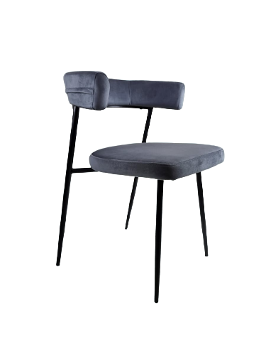 כיסא לפינת אוכל ALMA בצבע אפור, כיסא אוכל מרופד בסגנון מודרני עם רגלי ברזל שחורות ומושב מרופד