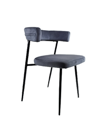 כיסא לפינת אוכל ALMA בצבע אפור, כיסא אוכל מרופד בסגנון מודרני עם רגלי ברזל שחורות ומושב מרופד