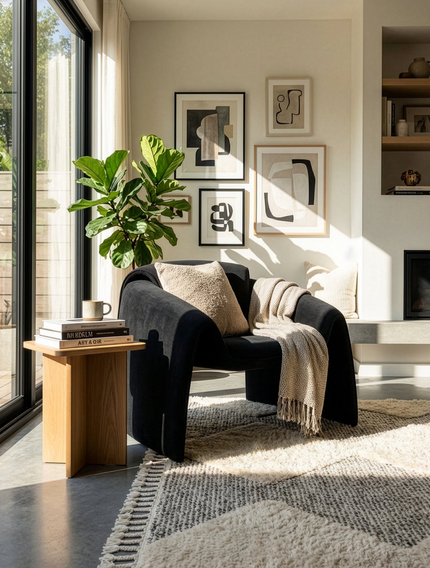 כורסה מעוצבת שחורה BAT עם קווים מעוגלים