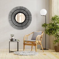 מראת קיר עגולה קש טבעי מושחר בעבודת יד דגם JOY BLACK