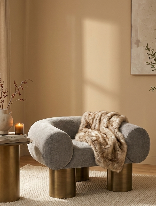 כורסת Harmony - כורסה עגולה מעוצבת עם ריפוד בד ובסיסי מתכת