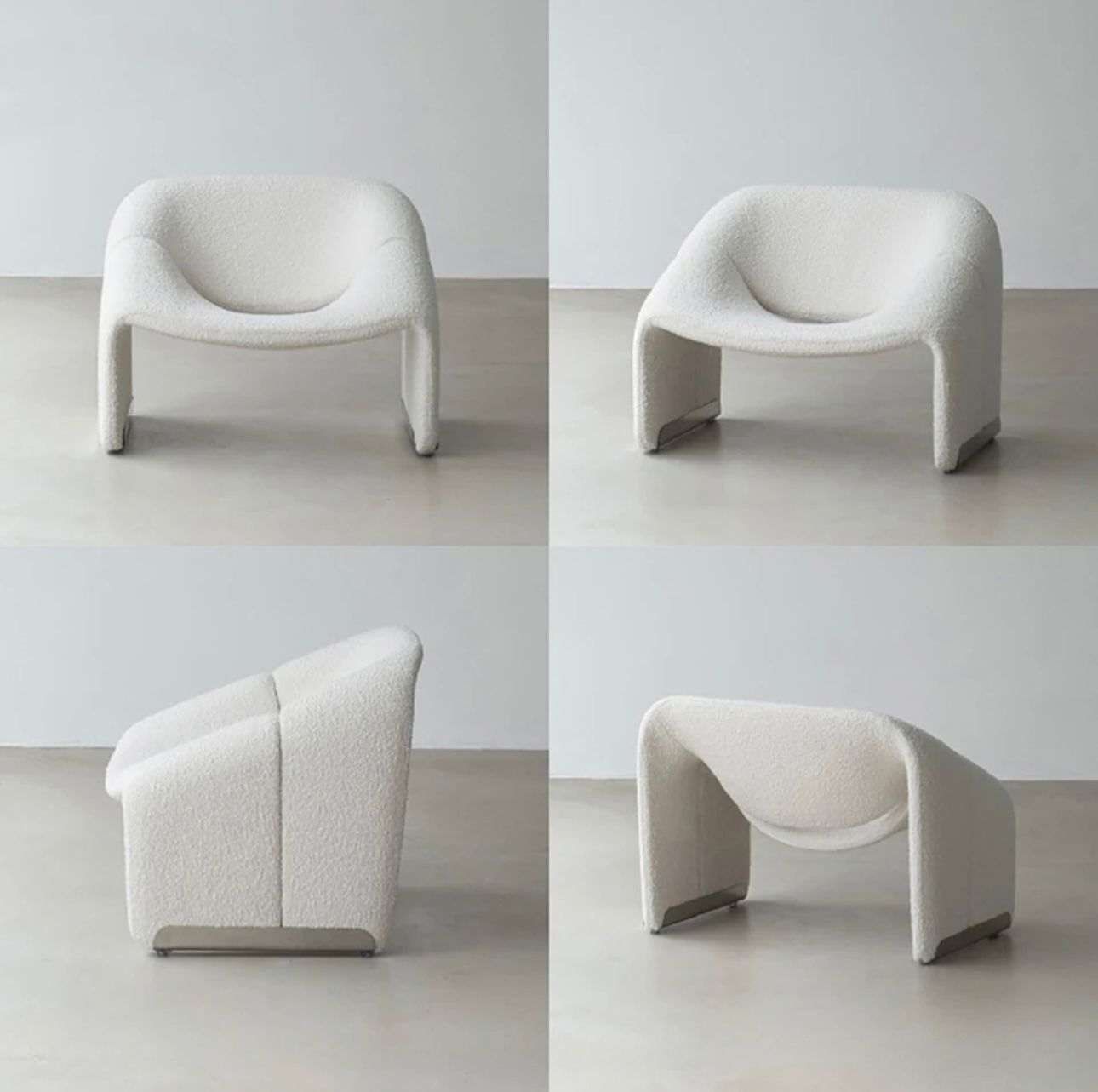 כורסה מעוצבת עם מבנה פיסולי וקווים מעוגלים לסלון מודרני