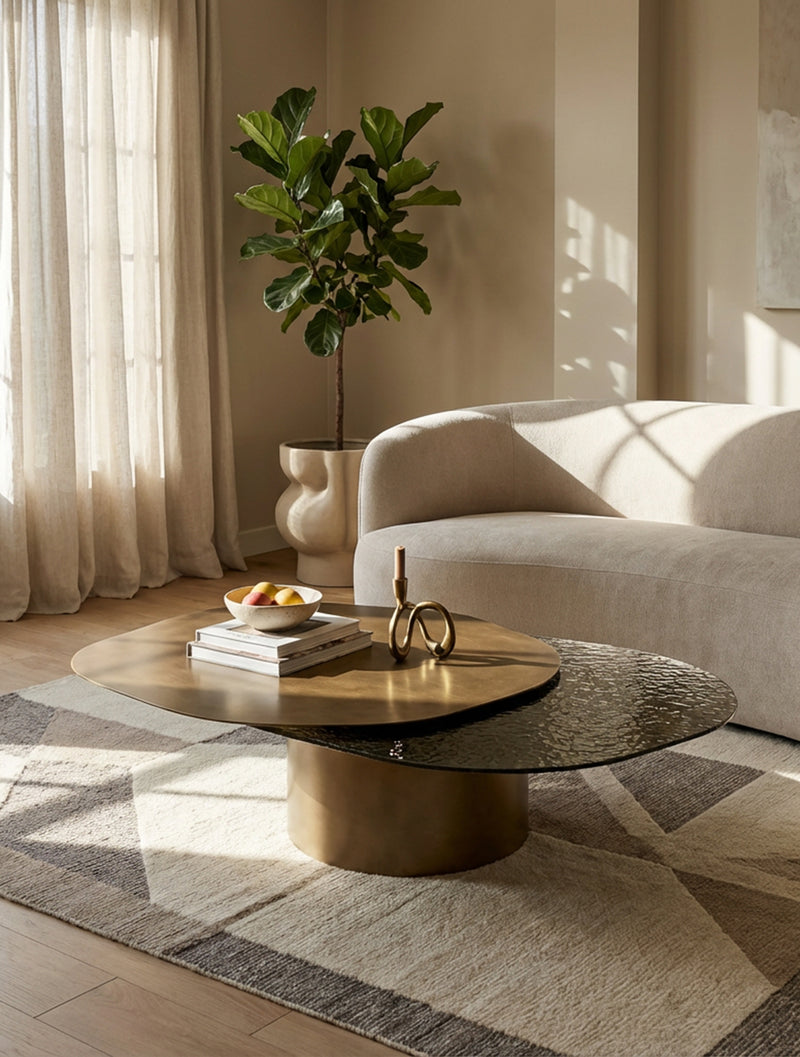 שולחן סלון Eclipse מזכוכית ומתכת בעיצוב מודרני 