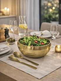 קערת הגשה מנירוסטה מוברשת. קערת סלט יוקרתית לשולחן אירוח