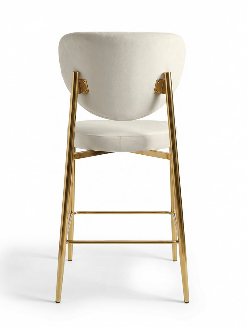 כיסא בר ECLIPSE מרופד קטיפה שמנת עם גב מעוגל ורגלי מתכת זהב, גובה מושב 74 ס״מ