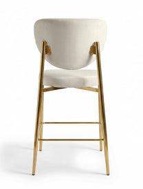 כיסא בר ECLIPSE מרופד קטיפה שמנת עם גב מעוגל ורגלי מתכת זהב, גובה מושב 74 ס״מ