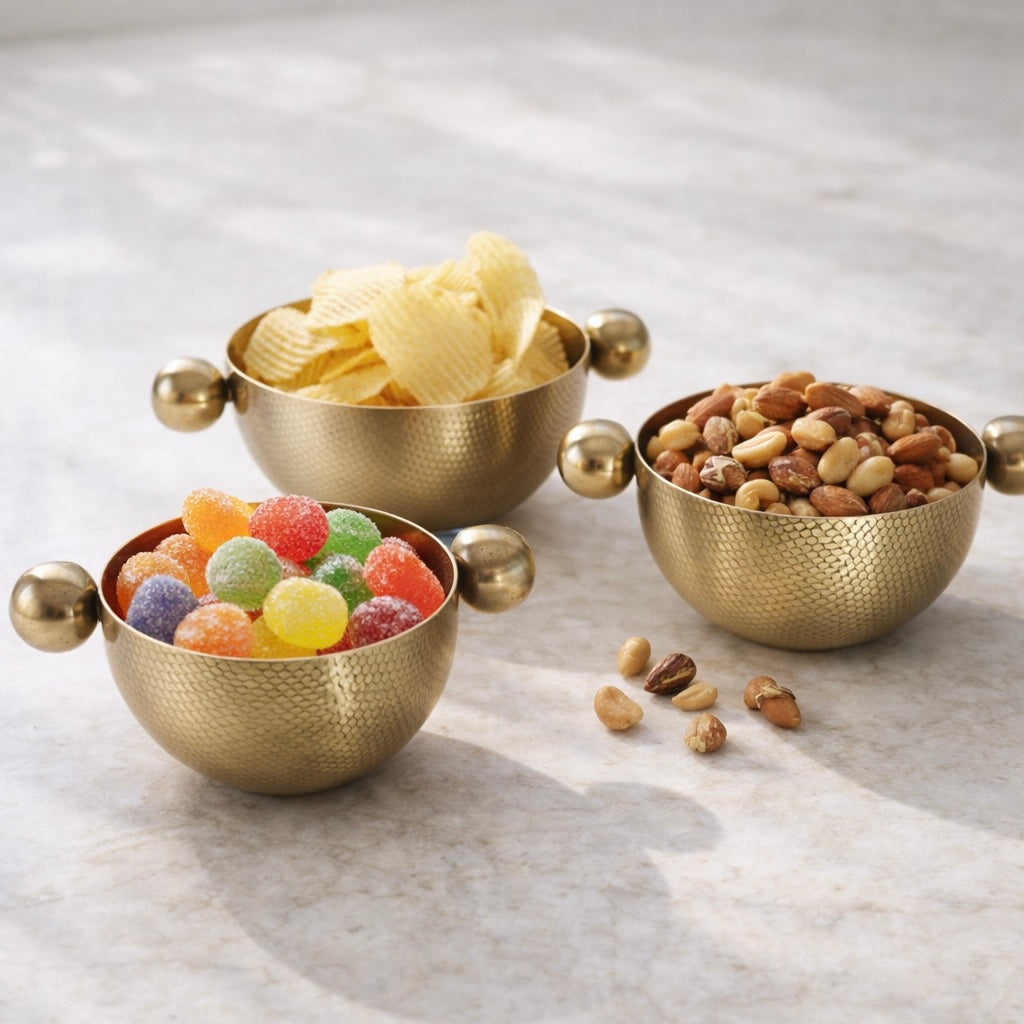 קערות לפיצוחים ולנשנושים מנירוסטה בגימור זהב 