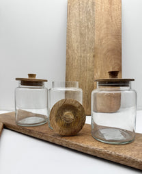 סט 3 צנצנות זכוכית עם מכסה עץ לאחסון למטבח