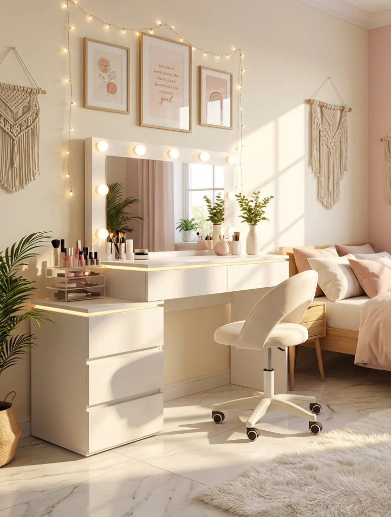 שידת איפור עם מראה ותאורת LED