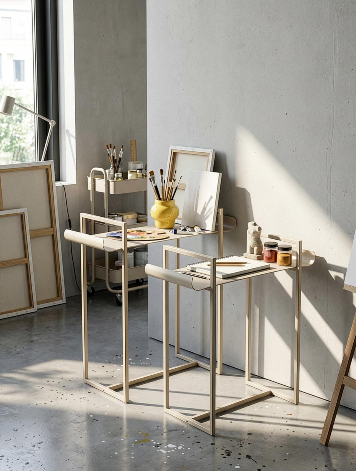זוג שולחן צד מתכת לפינת עבודה ביתית מודרנית, רהיט משלים לאחסון ועיצוב חדר עבודה