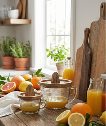 זוג כלים לסחיטת הדרים שילוב זכוכית ועץ