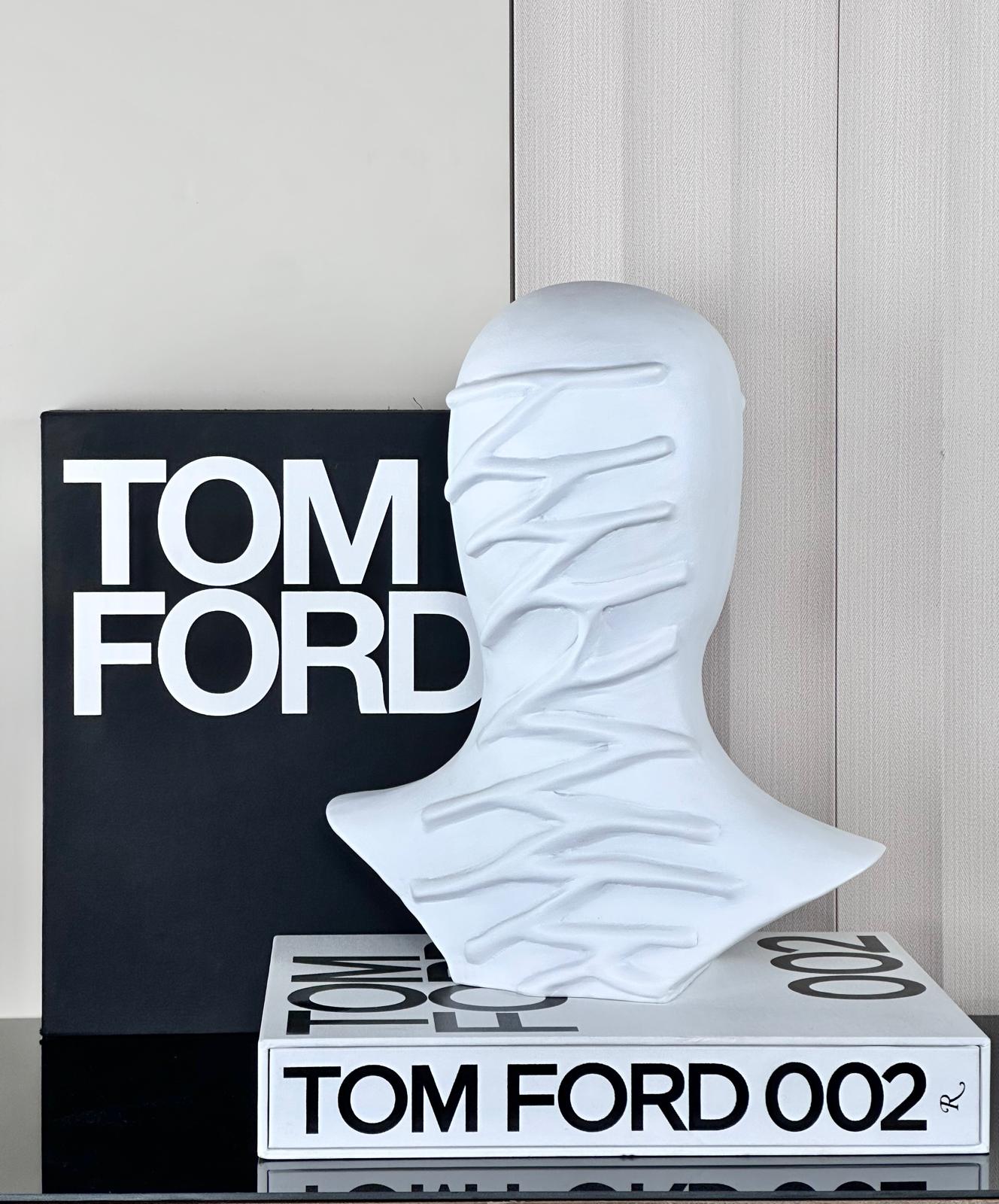 פסל ראש אבסטרקטי לבן